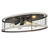 4-Light Flush Mount with Hand-Painted Faux Wood Frame with Rustic Chicken Wire Mesh Design 24 inches W X 5.37 inches H Farmhouse Flush Mount 170-Bel-4313339