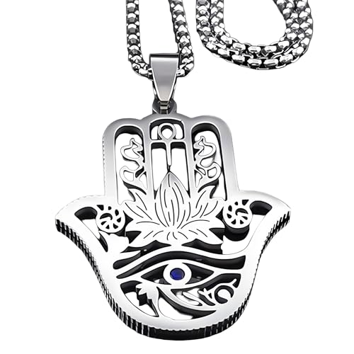 Amulette Égyptienne main de Fatima et Ankh argenté, un symbole de force intérieure