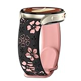 PinnWaa 20mm Silikon Armband Kompatibel mit Samsung Galaxy Watch FE/7 6 5 4(40mm 44mm)/6 Classic (47mm 43mm), Floral Gravierte Sport Damen Armbänder für Galaxy Watch 4 Classic 42mm 46mm - Nero/Rosa