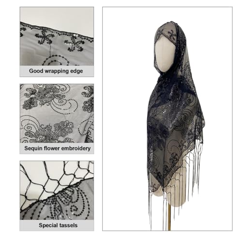 Women Sequin Classic Floral Shawls and Wraps Fringe Sparkly Mesh Shawls for Evening Dresses Wedding Party3