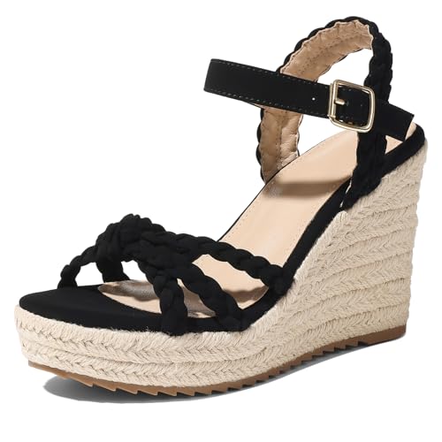 mikarka Espadrille Wedge Sandals for Women Braided Knot Ankle Strap Open Toe Platform Sandals