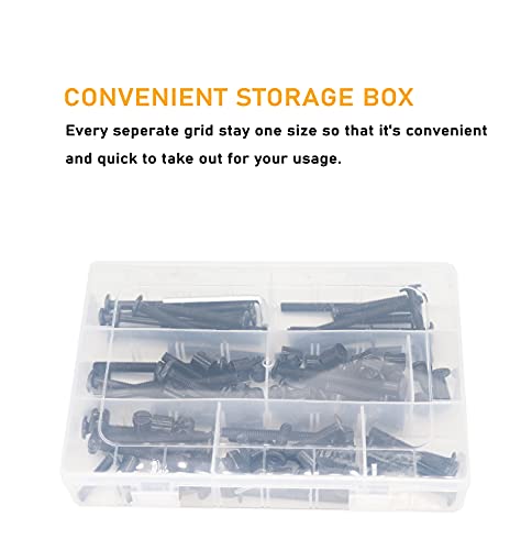 Baby Bed Crib Screws Hardware Replacement Kit, 114pcs M6x15/20/25/30/35/40/45/ 50/55/ 60/65/ 70/75/ 80mm Hex Drive Socket Cap Screws Barrel Nuts Assortment Kit for Beds Chairs Furniture