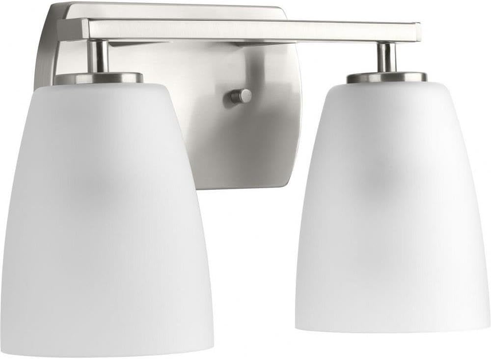 Progress Lighting Leap Collection 2-Light Etched Glass Modern Bath Vanity Light Brushed Nickel