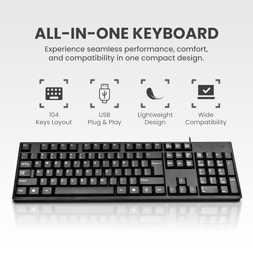 Image of G-103 Wired USB Office Keyboard with 104 Keys, Ergonomic Angled Design, Full-Size Keys for Comfortable Typing, Durable & Spill-Resistant for Daily Office & Home Use