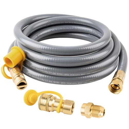 15 Feet 1/2 Inch ID Natural Gas Grill Hose with Quick Connect Fittings