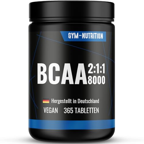 BCAA Tabletten – 365 Stück – Essenzielle Aminosäuren aus Leucin, Isoleucin & Valin (2:1:1) – Alternative zu Kapseln – Vegan – Produziert in Deutschland