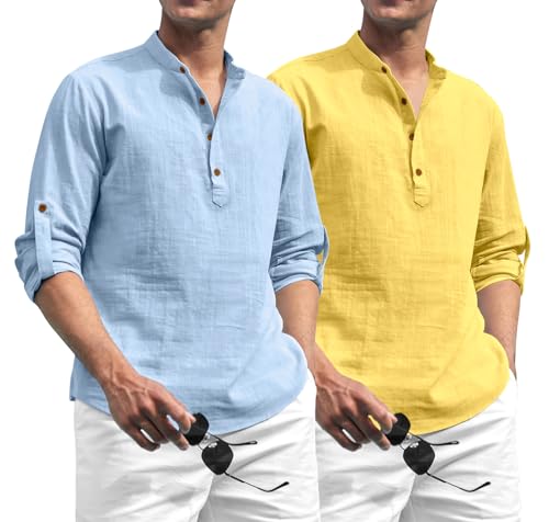 Image of Zombom Combo of Men's Solid Cotton Polyester Blend Full Sleeve Straight Kurta Shirt (Pack of 2)