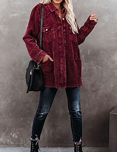 Flygo Women's Corduroy Jackets Button Down Long Sleeve Casual Shacket Washed Retro Coats Outwear4