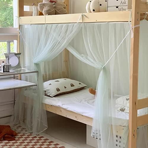 Students Dorm Bunk Mosquito Net 4 Corner Post Bed Canopy Netting Bed Curtains for Teen Student Dormitory School College Indoor Outdoor (Light Green, Twin)