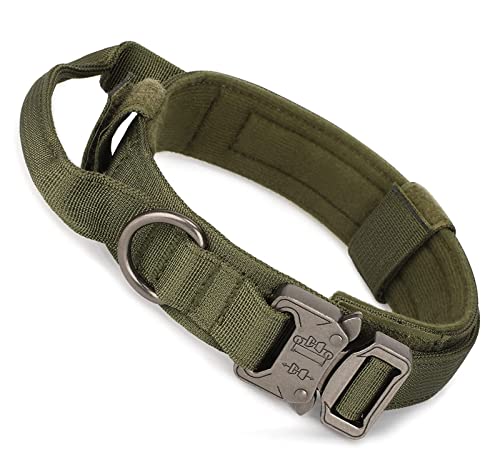 HALFSUMO Collare Cane tattico Regolabile con Maniglia di Comando, in Nylon, Imbottito, Fibbia in Metallo, collari per Cani di Taglia Media Grande, Caccia, addestramento, Tempo Libero, Outdoor Verde L