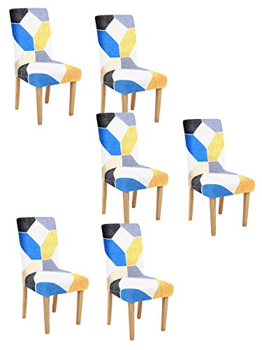 Image of Cortina Dining Chair Slipcovers | Protection Chair Covers | Geometric Print, Removable, Washable | Universal Fit Super Soft Stretchy Polyester Spandex | Hotel, Marriage, Wedding | Pack of 6, Multi 8