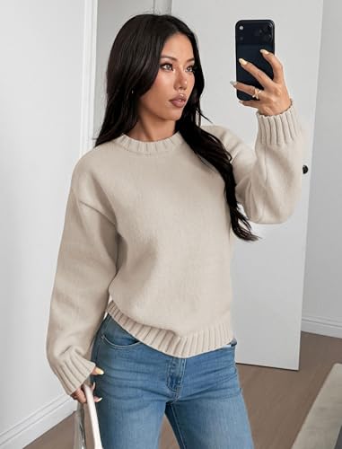 Image of ZAFUL Crew Neck Casual Knit Sweater for Women Cozy Long Sleeves Ribbed Knit Pullover Sweaters Jumper