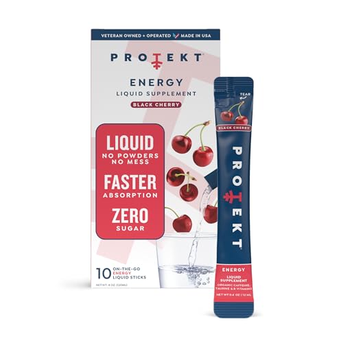 Protekt Zero Sugar Energy Drinks - Keto Natural Mix, Liquid Vitamin B Drink, Organic Caffeine Blend, On-the-Go Liquid Pack, Zero Sugar Black Cherry Energy Packets by Mark Healey, Pack of 10
