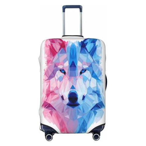 Red Blue Mixed Color Wolf Head Durable Luggage Cover Suitcase Protector Anti-Scratch Luggage Cover Fits 18-32inch Luggage, Black, Small