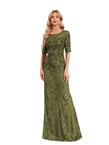 Short Sleeve Glitter Mermaid Evening Dress for Mother of The Bride Patchwork Women's Sequin Formal Gown