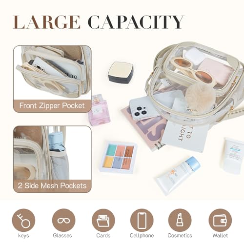 Image of Missnine Small Clear Backpack for Stadium Events Anti-theft Mini Clear Bag for Sport Event Concert with Cute Pom-pom Ball