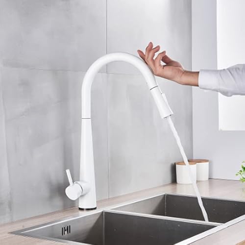 Arshun Kitchen Sink Faucet For Bar Farmhouse Commercial, Touch Sensor White Kitchen Faucet, White Pull Out Kitchen Mixer Faucets, Black Smart Sensor Stream Spray Mode Mixer Taps (Color : White) #TOP1