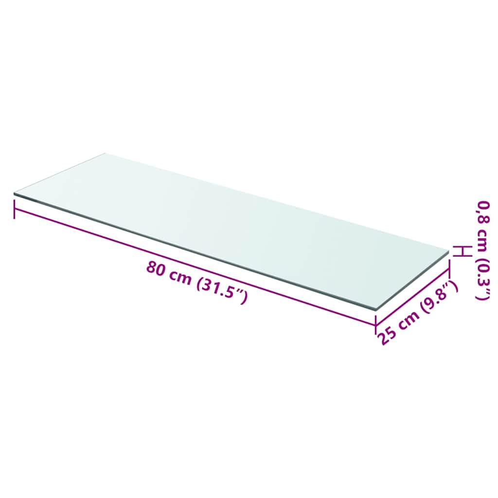 Set di 2 ripiani in vetro temperato trasparente da 80 x 25 cm | Robusti pannelli in vetro ESG con portata di 15 kg e spessore di 8 mm per pareti lamellari in soggiorno, ufficio o negozio.