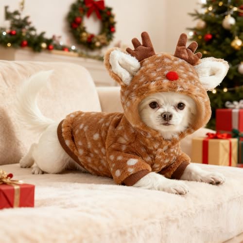 SPERMUOY Hundekostüm Weihnachten Haustier Kleidung,Hund kostüm Weihnachte mit hat,Katze Hund kostüm Haustier Weihnachten Kleidung für Klein Hund Katze-M