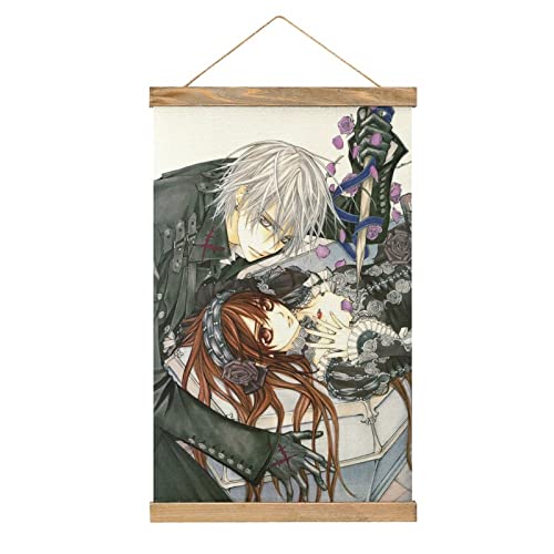 ヴァンパイア騎士ゼロ 桐生と結城玖蘭 スクロールポスター 壁掛け ファブリック 装飾 木製フレーム ハンガー マグネットキット ホルダー プリント写真 リビングルーム 寝室 装飾用