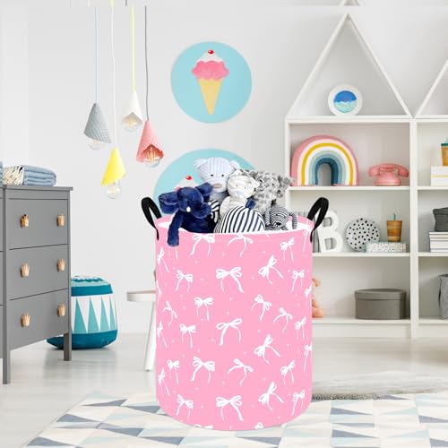 Image of Round Laundry Hamper Clothes Storage Basket Fabric Storage Hamper Organization Storage Bin, Nursery Toy Box,Gift Basket with Handles