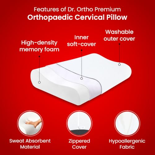 Image of Dr.Ortho Premium Orthopedic Cervical Memory Foam Neck Pillow for Pain Relief Sleep, Improves Posture, Vaccum-Squeezed Rolled Packaging - Full Size - 57(L) X 35(W) X 8(H) CM