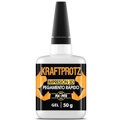 Pegamento 3D Gel extra fuerte – KRAFTPROTZ 50 g XXL – superglue resistente al agua, calor & vibraciones – punta antiderrame – adhesivo para PLA, ABS, PETG, TPU – ideal para impresión 3D y reparaciones