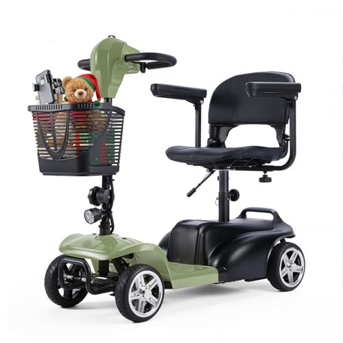 Image of 4 Wheel Mobility Scooter, Electric Scooter with Seat,Lightweight Mobility Scooter with Removable Battery. 6 MPH High Speed 265 lbs Capacity, Foldable Design (Basic Model-Green)