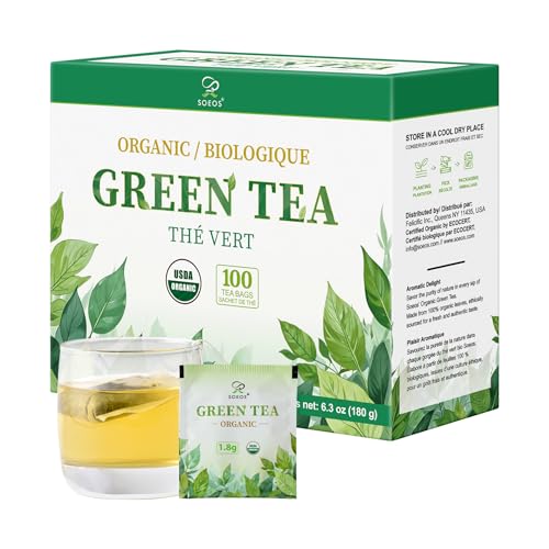 Soeos Organic Green Tea, 100 Tea Bags (Pack of 1),