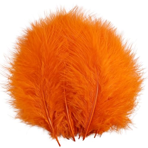 Fluffy Turkey Marabou Feathers 100pcs for Craft Dream Catcher Decoration - 4-7Inches Natural Feathers (Orange)