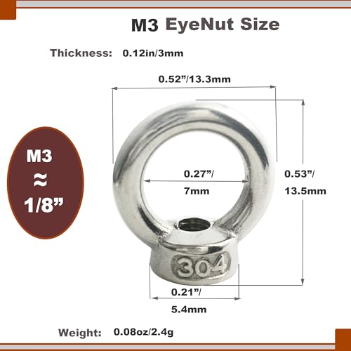 Image of M3 (1 /8 inch) EyeNut Stainless Lifting Eye Nuts Thread Ring Shoulder for Mounting Anchor Point,10 Packs