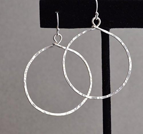 Hoop Earrings Hammered Large Sterling Silver - Image 4