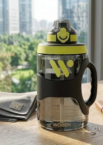 Image of WOBEN WATER BOTTLE 2200ml With Strap sports water bottle Portable Durable Gym Fitness Outdoor Climbing Picnics Drinking Bottle (Black)