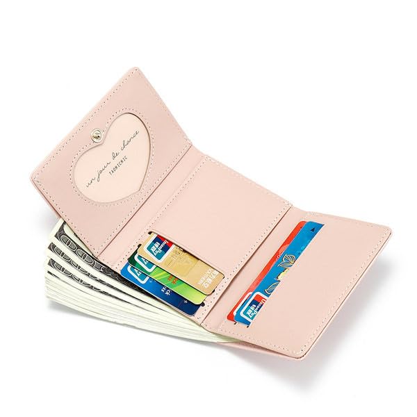Wallet for Women, PU Leather Trifold Small Wallet, RFID Blocking Credit Card Holder Cash Purse (Pink)4