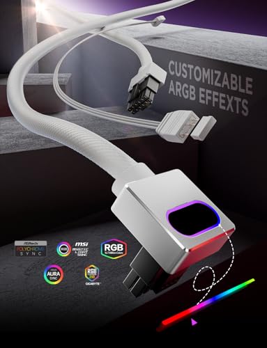 Image of AsiaHorse Hydrus-16PIN GPU PSU Extension Cable ARGB Light, Copper Wire Motherboard Power Extension Cable Integrated Minimalist Design, 2000W Power (Whole Set), PC Power Cord for RTX 4070, 4080, 4090