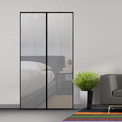 WISKEO Fliegengitter Mit Rahmen Ohne Bohren Magnet, Magnetvorhang Klebemontage Ohne Bohren, Moskitonetz Magnetischer, Full Frame, Wohnzimmer Balkontür - Schwarz 75x215CM