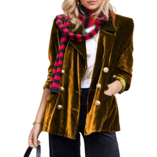 Womens Velvet Blazer Coats Button Long Sleeve Lightweight Casual Retro Cozy Slim Suit Jacket with Pockets