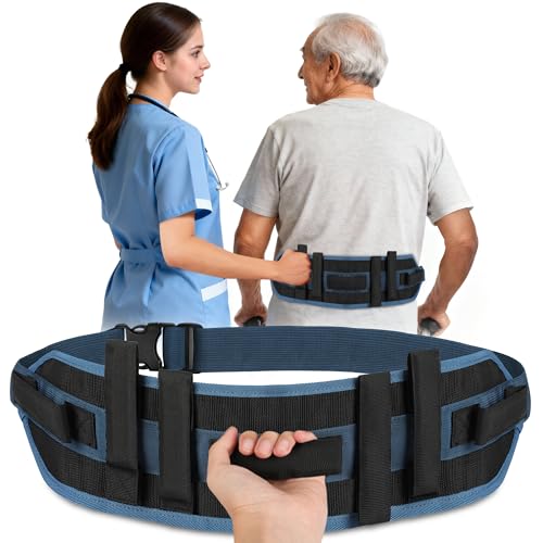 NINEMAX - NINEMAX Gait Belt for Seniors, Gait Belt with Handles for Elderly, Medical Nursing Lift Gate Belts Assist for Physical Therapy and Patients Walking Safety Cotton Handle (Blue)