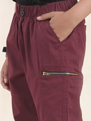 Image of Boys Cotton Elastane Full Length Solid Cargo Pant