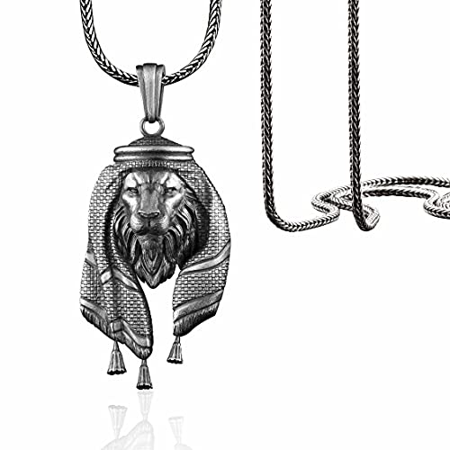 Wild Lion Silver Necklace by BySilverStone | Arabic Lion Necklace Men Silver Lion Pendant Silver Arabic Pendant Present for Dad | Handcrafted 925K Sterling Silver