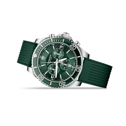 Image of Maverick Chrono 43 mm, Silver Stainless Steel Case, Silver Stainless Steel Bezel, Green Dial, Green Rubber Strap Men's Watch, 249185