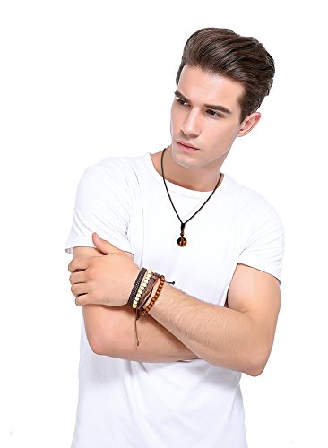 LOYALLOOK Unisex Natural Tiger Stone Onyx Stone Lucky Blessing Chakra Beads Pendant Adjustable Healing Necklace 4pcs