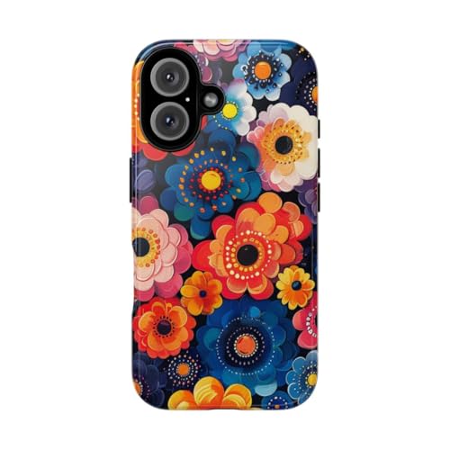 Coque rigide brillante iPhone 16 orange protection florale