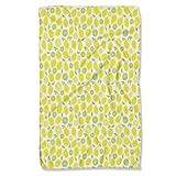 Fruits Print,Quick Dry Towel Set,Lemons and Lime Leaves Pattern,Tea Towels,Beach Towel for Adults,Microfibre Towel for Gym Kitchen Bath,Yellow White,16x27.5in