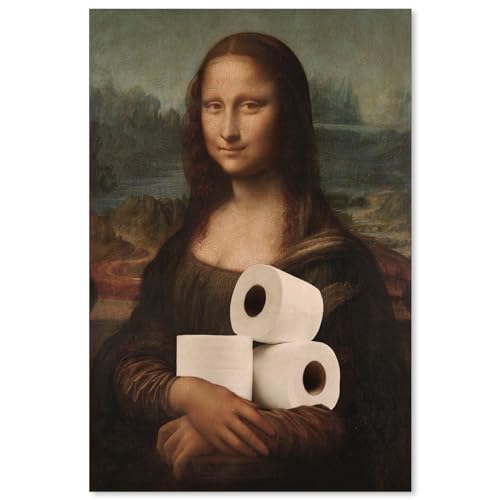 WBSTGUE Funny Bathroom Canvas Wall Art Aesthetic Poster Vintage Humorous Classical Oil Painting Rustic Farmhouse Wall Decor for Restroom Toilet 24x36inch Unframed
