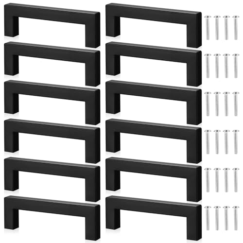 qxayxa 12 Pz Maniglie per Mobili da Cucina Nero, Maniglie Cucina, Maniglie Armadio Camera da Letto, Maniglie Mobili Cucina, Maniglie Cassetti, Maniglie a Barra a T per Porte Cassetti Armadio(96mm)