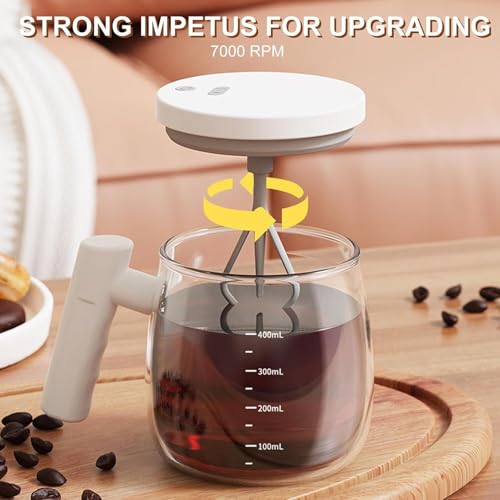 Image of Automatic Self-Stirring Glass Mug with Handle USB Rechargeable Electric Mixing Cup One-Touch Smart Coffee, Milk, Protein Shake Mixer (Wood Finish)