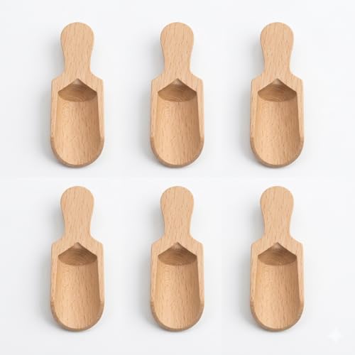 6 Adet Ahşap Baharat Kaşığı Seti, Doğal Kayın Ağacı, 7 cm Mini Baharat Küreği