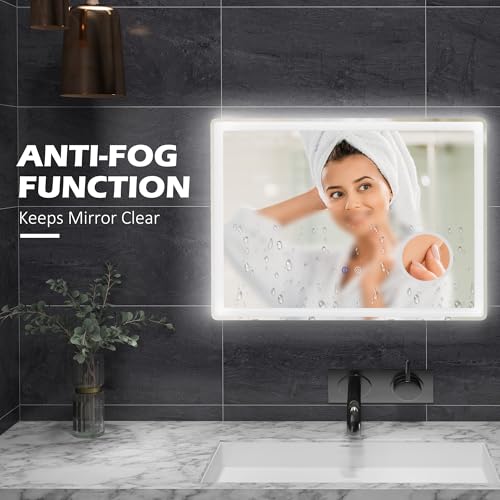 kleankin LED Bathroom Mirror with Lights, 3X Magnifying Mirror, Dimming Lighted Bathroom Mirror, Vanity Mirror with 3 Colour Front and Backlit, Smart Touch, Anti-Fog, Horizontal and Vertical, 80x60cm - Image 6