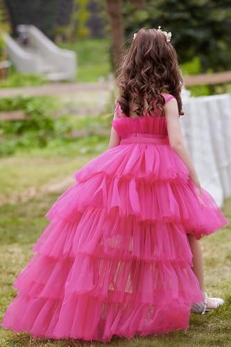High Low Flower Girl Dresses for Wedding Kids Ruffle Tulle Communion Party Princess Pageant Ball Gown Dress with Train3